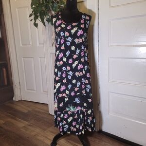 Vtg Chic Black Floral Maxi Dress/t85